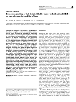 Expression Profiling of Ral-Depleted Bladder Cancer Cells Identifies RREB-1 As a Novel Transcriptional Ral Effector