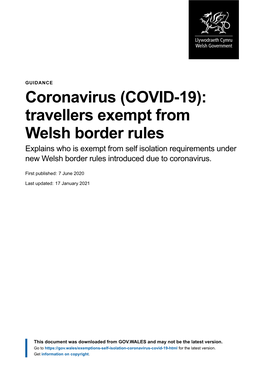Coronavirus (COVID-19): Travellers Exempt from Welsh Border Rules