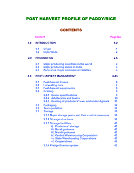 Post Harvest Profile of Paddy/Rice