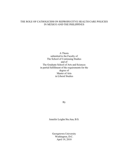 The Role of Catholicism on Reproducitve Health Care Policies in Mexico and the Philippines