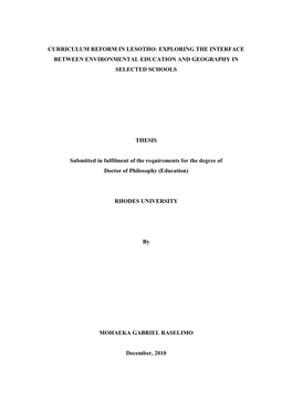 Curriculum Reform in Lesotho: Exploring the Interface Between Environmental Education and Geography in Selected Schools