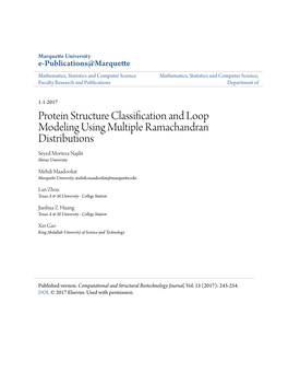 Protein Structure Classification and Loop Modeling Using Multiple Ramachandran Distributions Seyed Morteza Najibi Shiraz University