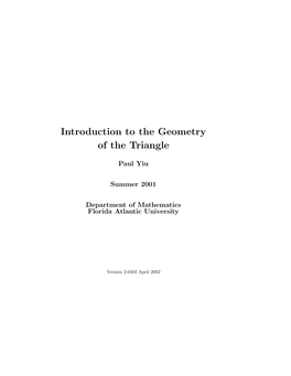 Introduction to the Geometry of the Triangle