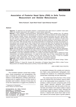 Association of Posterior Nasal Spine (PNS) to Sella Turcica Measurement and Skeletal Malocclusions