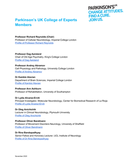 Parkinson's UK College of Experts Members