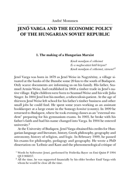 Jenô Varga and the Economic Policy of the Hungarian Soviet Republic