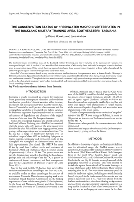 The Conservation Status of Freshwater Macro-Invertebrates in the Buckland Military Training Area, Southeastern Tasmania