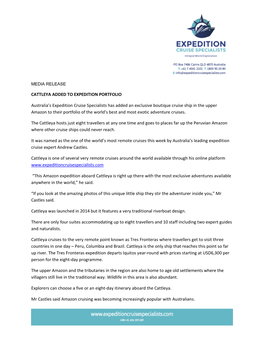 Cattleya Added to Expedition Portfolio