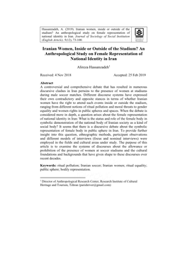 Iranian Women, Inside Or Outside of the Stadium? an Anthropological Study on Female Representation of National Identity in Iran