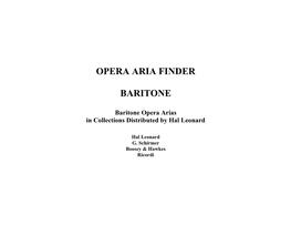 OPERA ARIA FINDER BARITONE Includes Publications from Hal Leonard, G