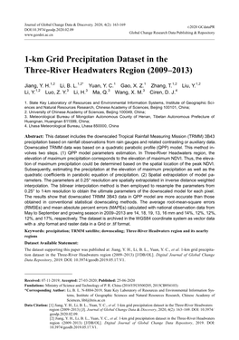 1-Km Grid Precipitation Dataset in the Three-River Headwaters Region (2009–2013)
