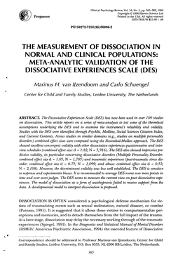 Meta-Analytic Validation of the Dissociative Experiences Scale (Des)