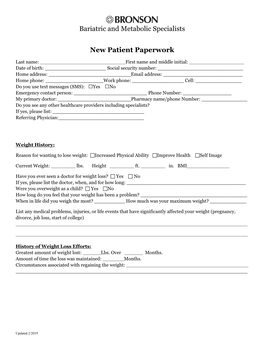 Bariatric and Metabolic Specialists New Patient Paperwork