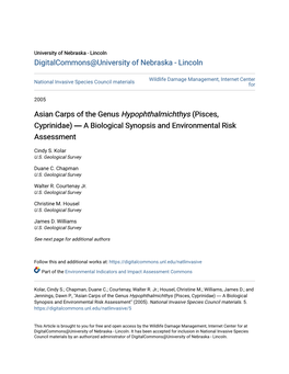Asian Carps of the Genus Hypophthalmichthys (Pisces, Cyprinidae) Â•Ł a Biological Synopsis and Environmental Risk Assessment