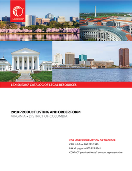 2018 Product Listing and Order Form Virginia • District of Columbia