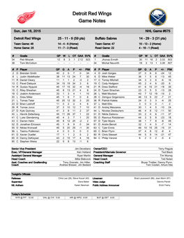 Detroit Red Wings Game Notes