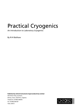 Practical Cryogenics an Introduction to Laboratory Cryogenics