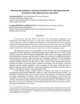 The Establishment and Development of the Diplomatic System in the Moldavian Country1