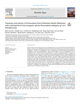 Taxonomy and Toxicity of Prorocentrum from Perhentian Islands (Malaysia), with a Description of a Non-Toxigenic Species Prorocentrum Malayense Sp