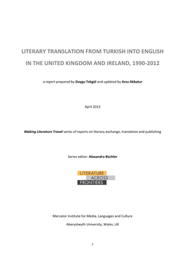Literary Translation from Turkish Into English in the United Kingdom and Ireland, 1990-2012