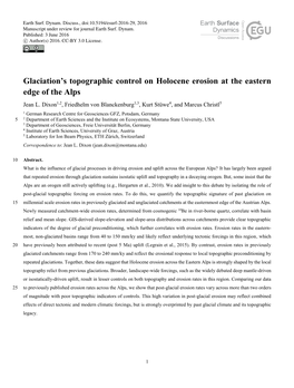 Glaciation's Topographic Control on Holocene Erosion at the Eastern