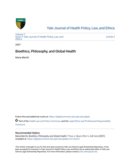 Bioethics, Philosophy, and Global Health