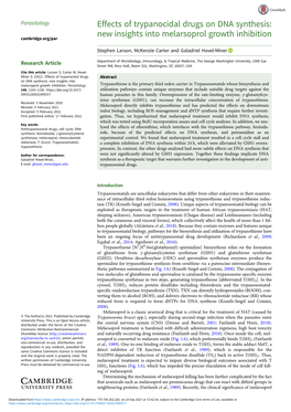 Effects of Trypanocidal Drugs on DNA Synthesis: New Insights Into Melarsoprol Growth Inhibition Cambridge.Org/Par