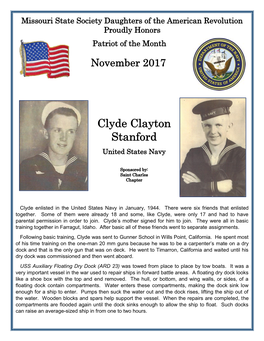 Clyde Clayton Stanford As Patriot of the Month for His Brave Patriotism and Dedicated Service to Our Great Nation