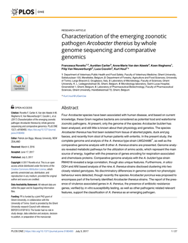 Characterization of the Emerging Zoonotic Pathogen Arcobacter Thereius by Whole Genome Sequencing and Comparative Genomics