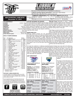 MEN's BASKETBALL GAME NOTES December 31, 2016 LCU '16