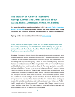 The Library of America Interviews George Kimball and John Schulian About at the Fights: American Writers on Boxing