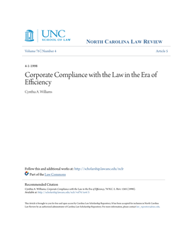 Corporate Compliance with the Law in the Era of Efficiency Cynthia A