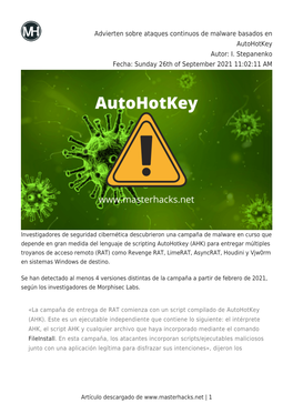 Advierten Sobre Ataques Continuos De Malware Basados En Autohotkey Autor: I