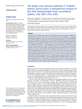 The Ebola Virus Disease Outbreak in Tonkolili District, Sierra Leone