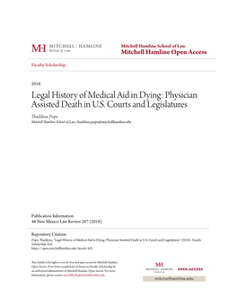 Legal History of Medical Aid in Dying: Physician Assisted Death in U.S. Courts and Legislatures