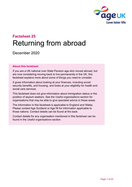 Factsheet 25: Returning from Abroad