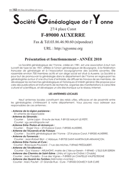 Publications De La Société Généalogique De L'yonne