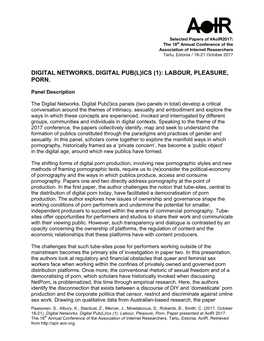 Digital Networks, Digital Pub(L)Ics (1): Labour, Pleasure, Porn
