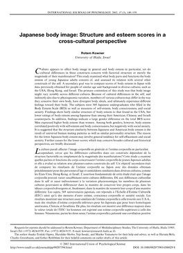 Japanese Body Image: Structure and Esteem Scores in a Cross-Cultural Perspective