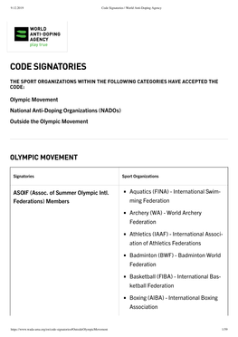 Code Signatories | World Anti-Doping Agency
