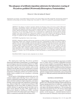 The Adequacy of Artificial Oviposition Substrates for Laboratory Rearing of Piezodorus Guildinii (Westwood) (Heteroptera, Pentatomidae)