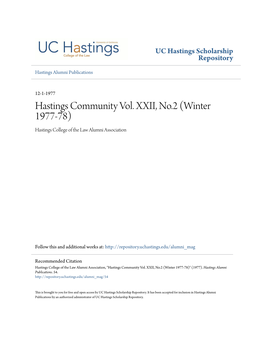 Hastings Community Vol. XXII, No.2 (Winter 1977-78) Hastings College of the Law Alumni Association