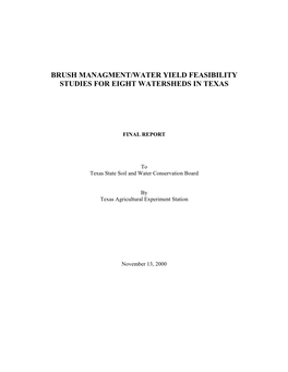 Brush Management/Water Yield Feasibility Studies for Eight