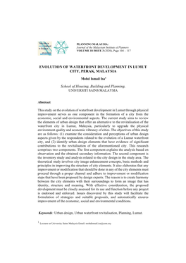 Evolution of Waterfront Development in Lumut City, Perak, Malaysia