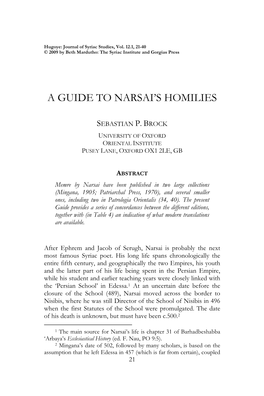 A Guide to Narsai's Homilies