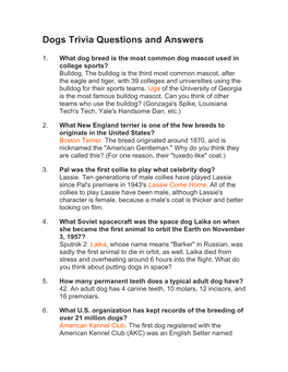 Dogs Trivia Questions and Answers