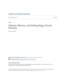 Dialectic, Rhetoric, and Anthropology in Scott's Waverley Louise Z