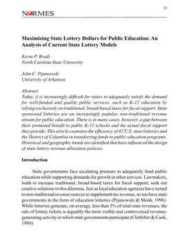 Maximizing State Lottery Dollars for Public Education: an Analysis of Current State Lottery Models