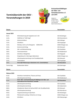 Terminübersicht Der OGV - Seit 1974