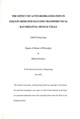 The Effect of Actin Reorganization in Insulin Mediated Glucose Transport on L6 Rat Skeletal Muscle Cells